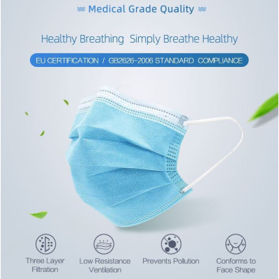 Máscara médica descartável de 3 camadas (10 peças)