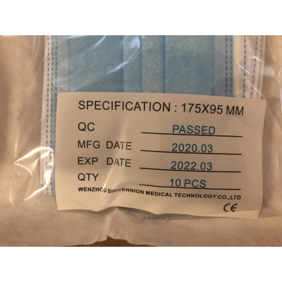Máscara médica descartável de 3 camadas (10 peças)