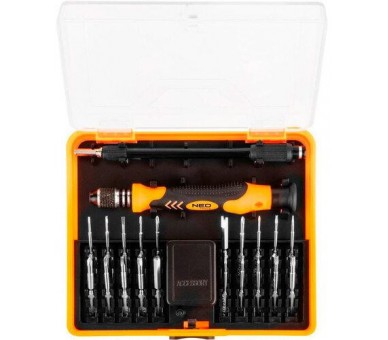 NEO Tools Мини-отвертка с набором бит с держателем, 23 шт., для часов и мобильных телефонов